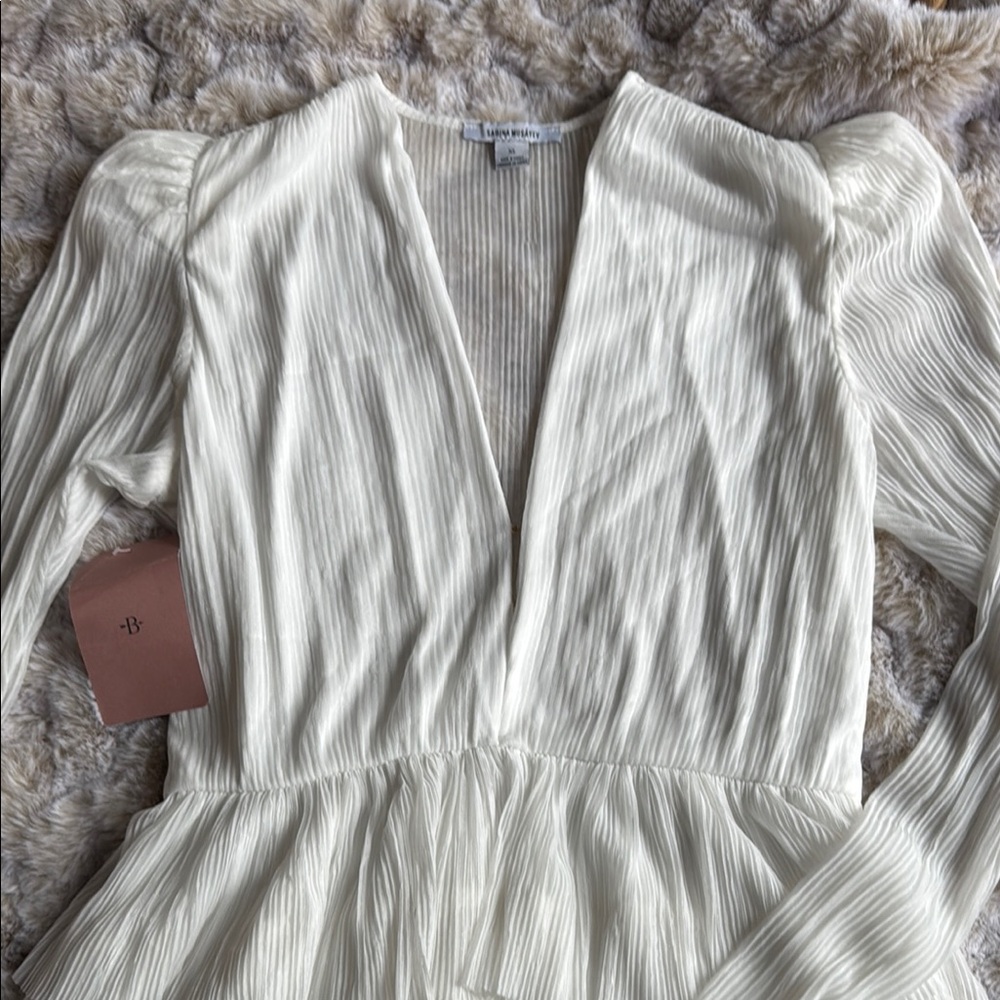 Cream Plunge Neck Bishop Sleeve Gown for Brides